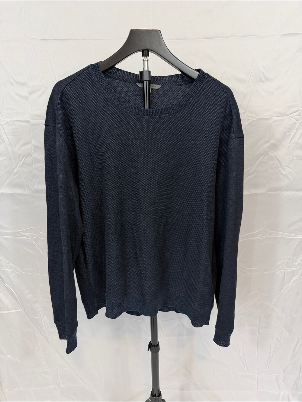 John Varvatos Mens Sweater Medium Navy Blue Crewneck Cotton Linen Minimalist